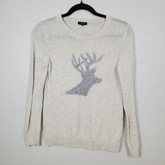 Talbots Sweater Womens XS? Novelty Reindeer Metallic Wool Alpaca Crew Holiday - Picture 1 of 8